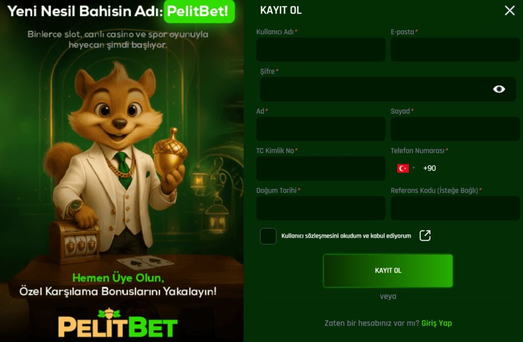 pelitbet kayıt ve üyelik işlemleri
